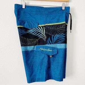 Maui and Sons Blue/Black Tropical Swim Trunks Men Size 34